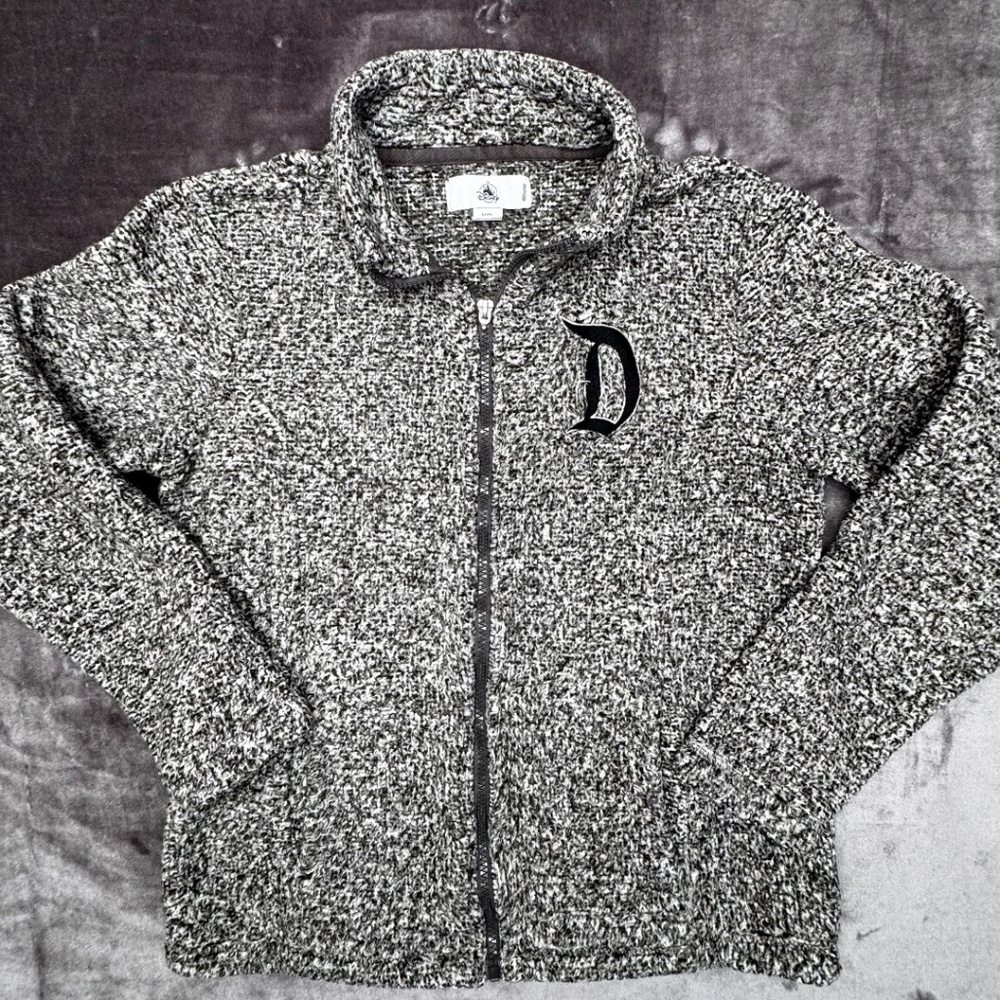 Iconic Disney Gray Marled Quarter-Zip Jacket Embroidered 'D' Emblem XS/Unisex‎